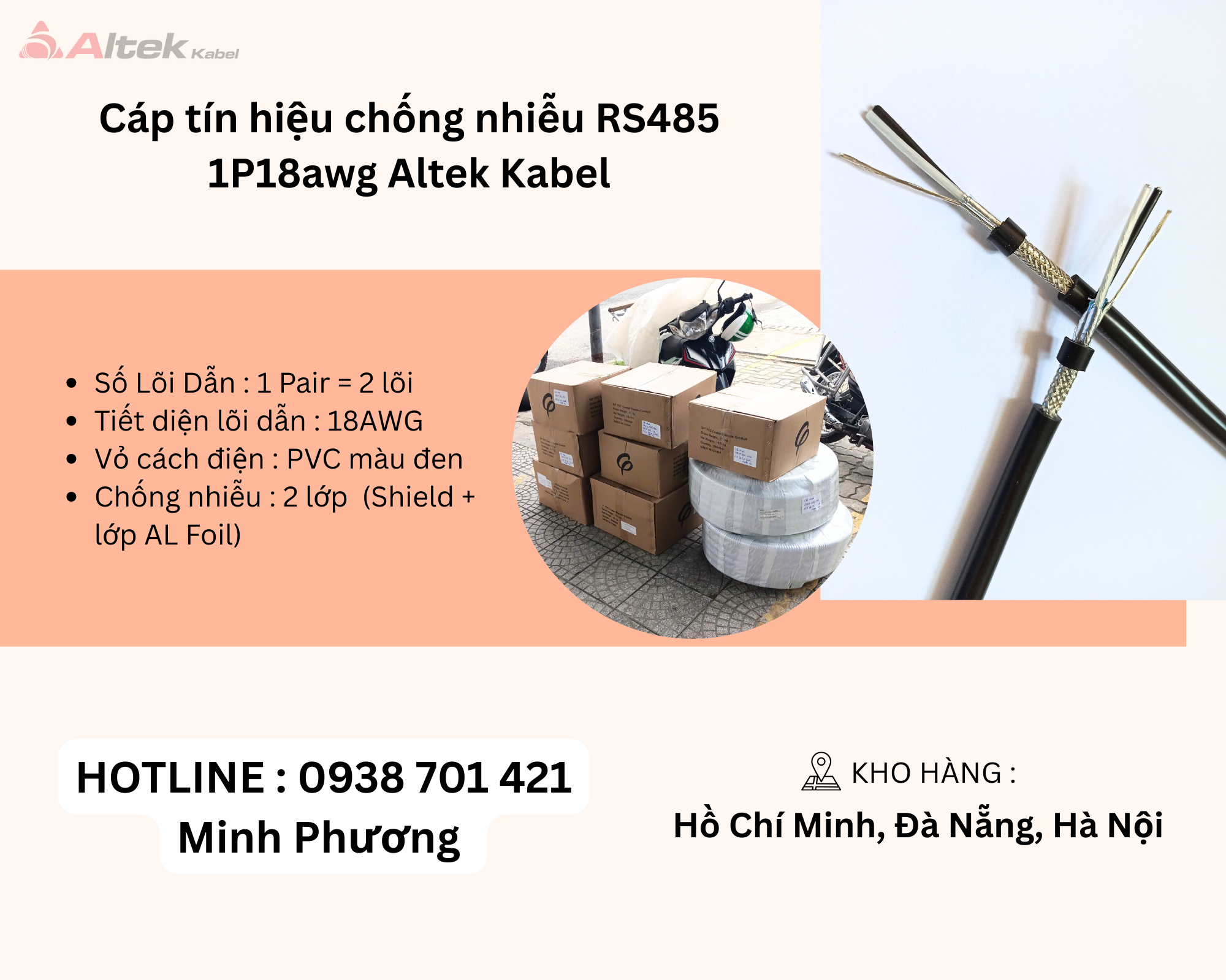 Cáp tín hiệu chống nhiễu RS485 1p18awg Altek Kabel Đà Nẵng, Quảng Bình